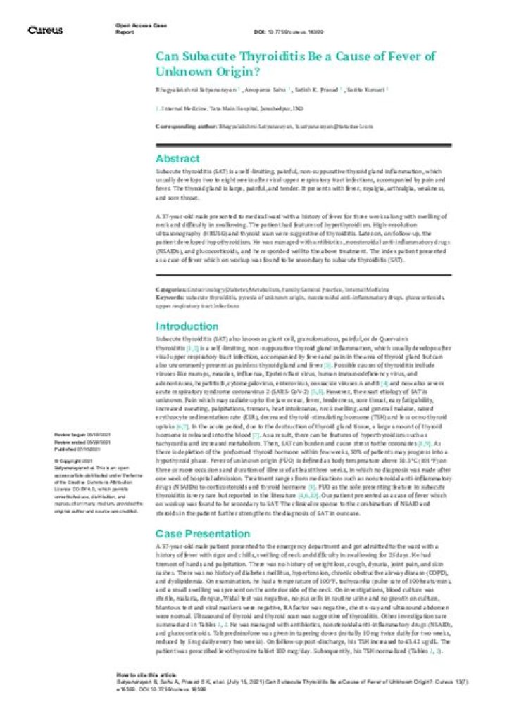 Can subacute thyroiditis cause fever?