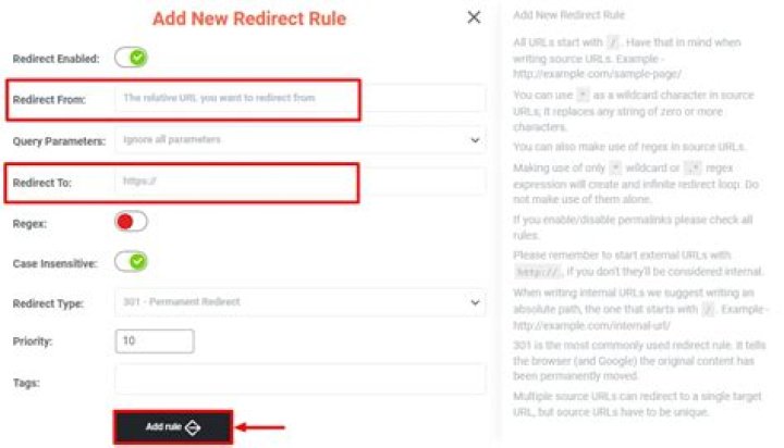 How do I redirect a URL in 301?