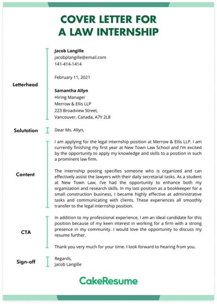 How do I write a cover letter for a law internship?