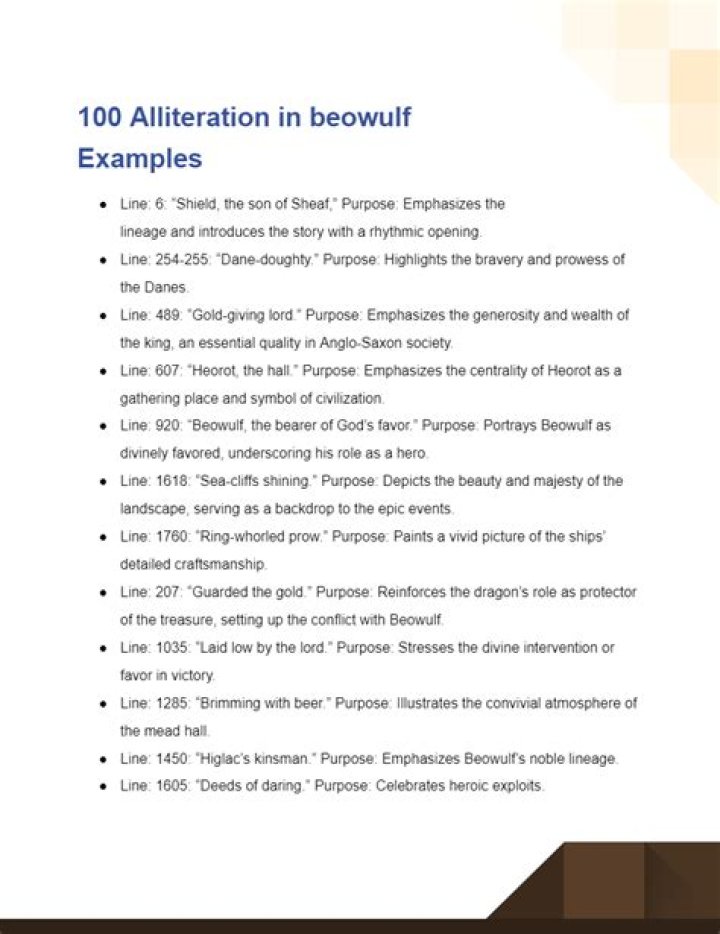 What are 2 examples of alliteration in Beowulf?