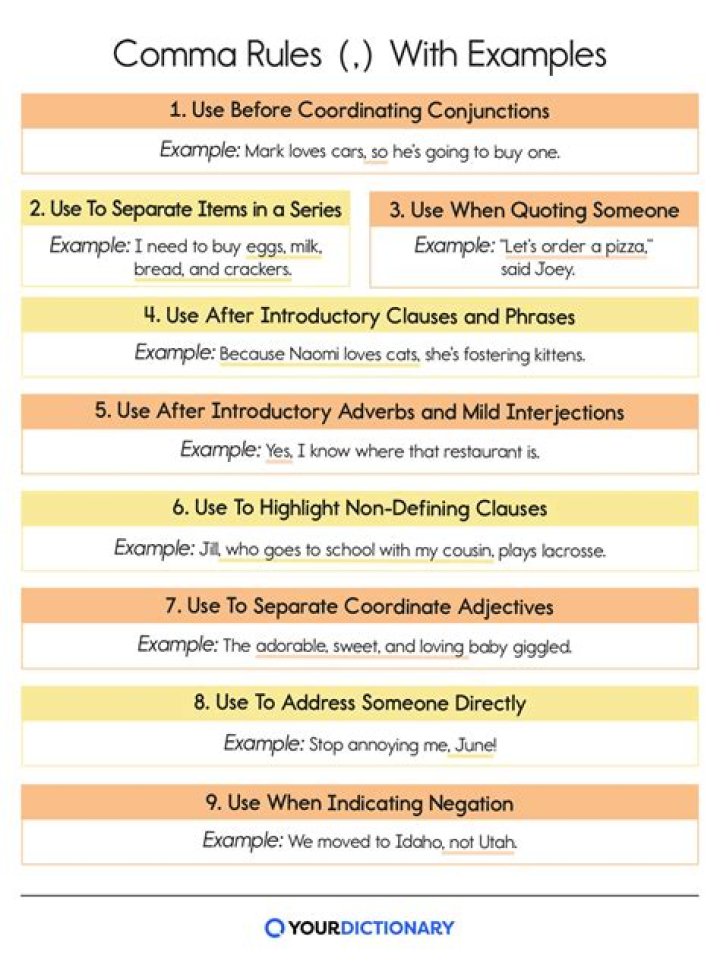 What are the 5 Rules of commas?