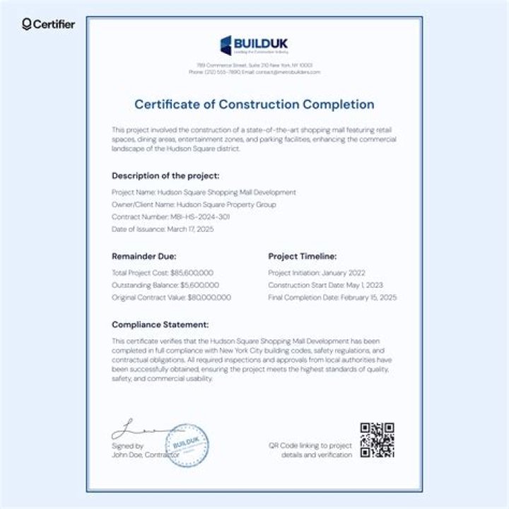 What is a certificate of completion construction?