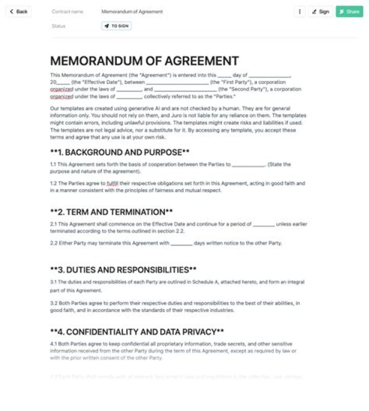 What is memorandum agreement?