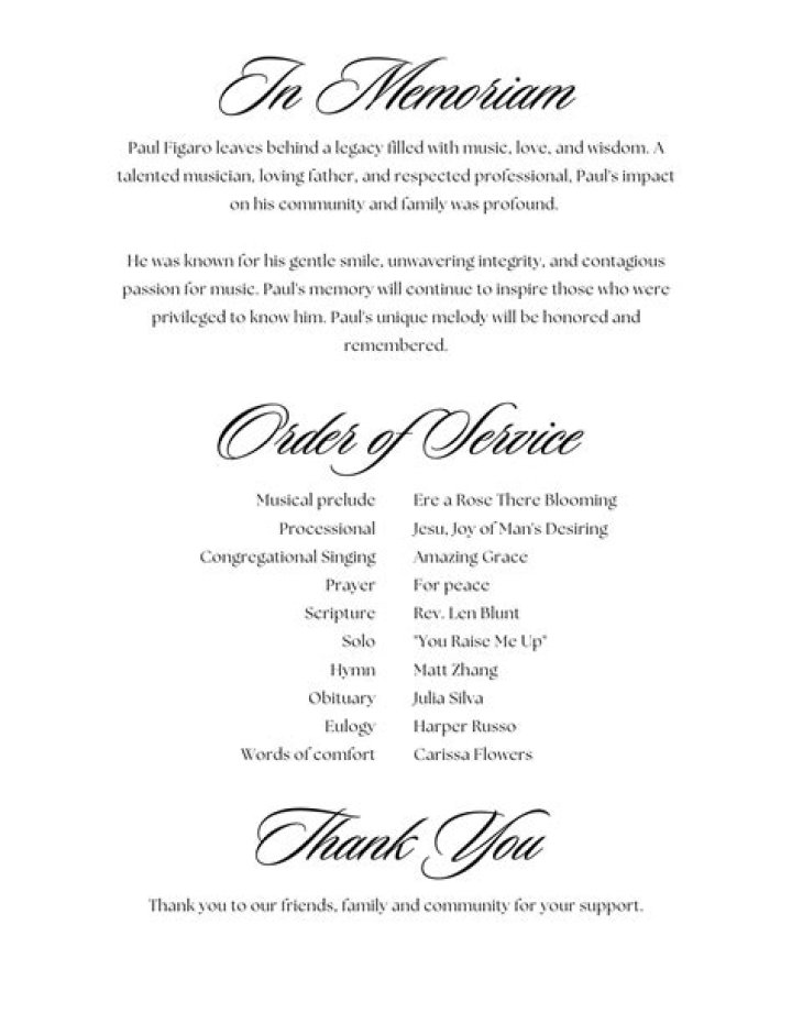 What should a memorial service include?