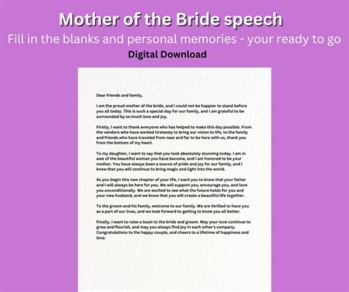 What should be included in a mother of the bride speech?