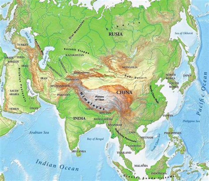 Which are the main physical features of continent of Asia?