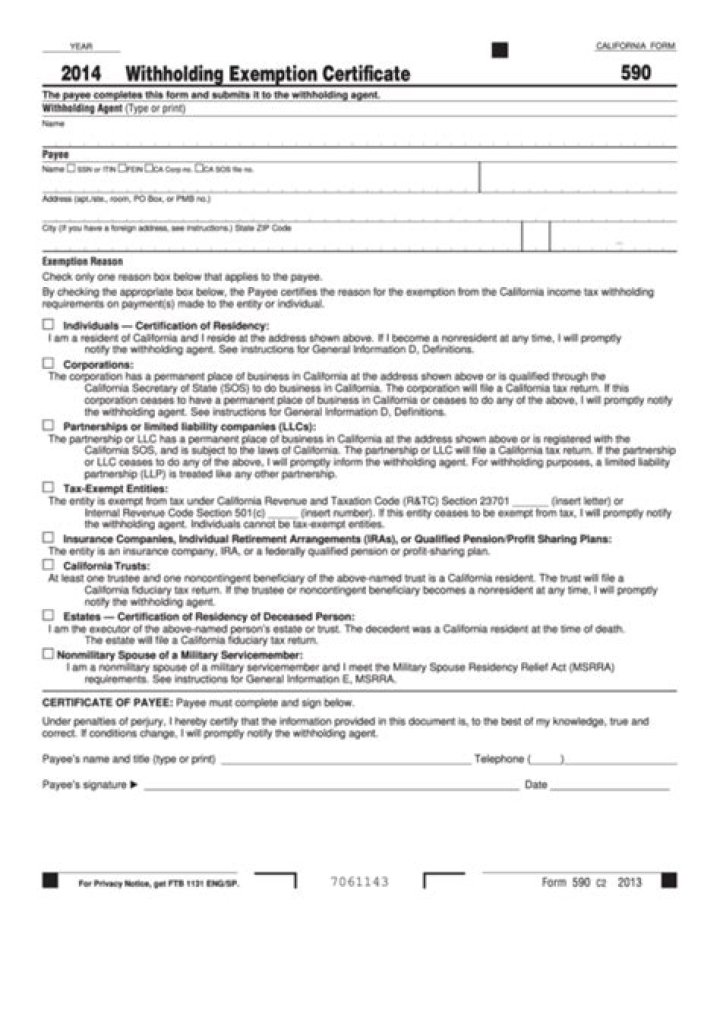 Who is the withholding agent on Form 590?