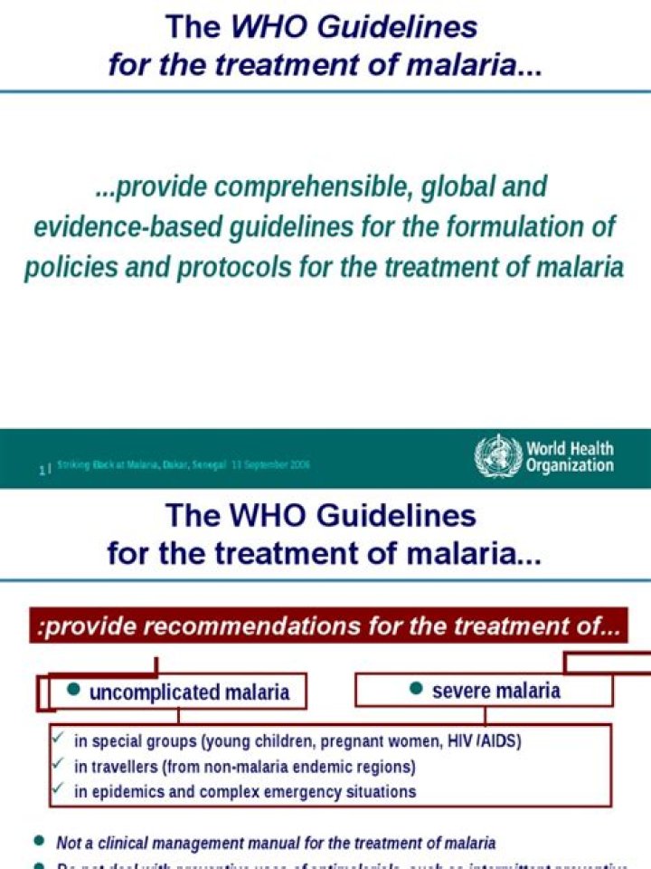 WHO malaria treatment policy?